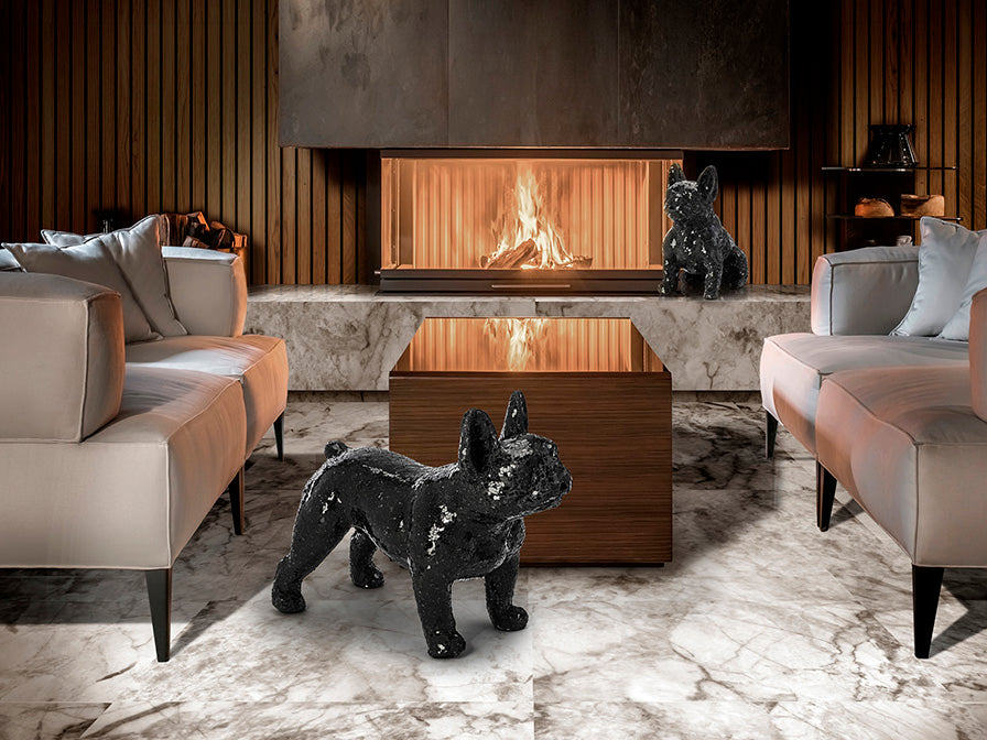 Broken Black Glass Standing Bulldog