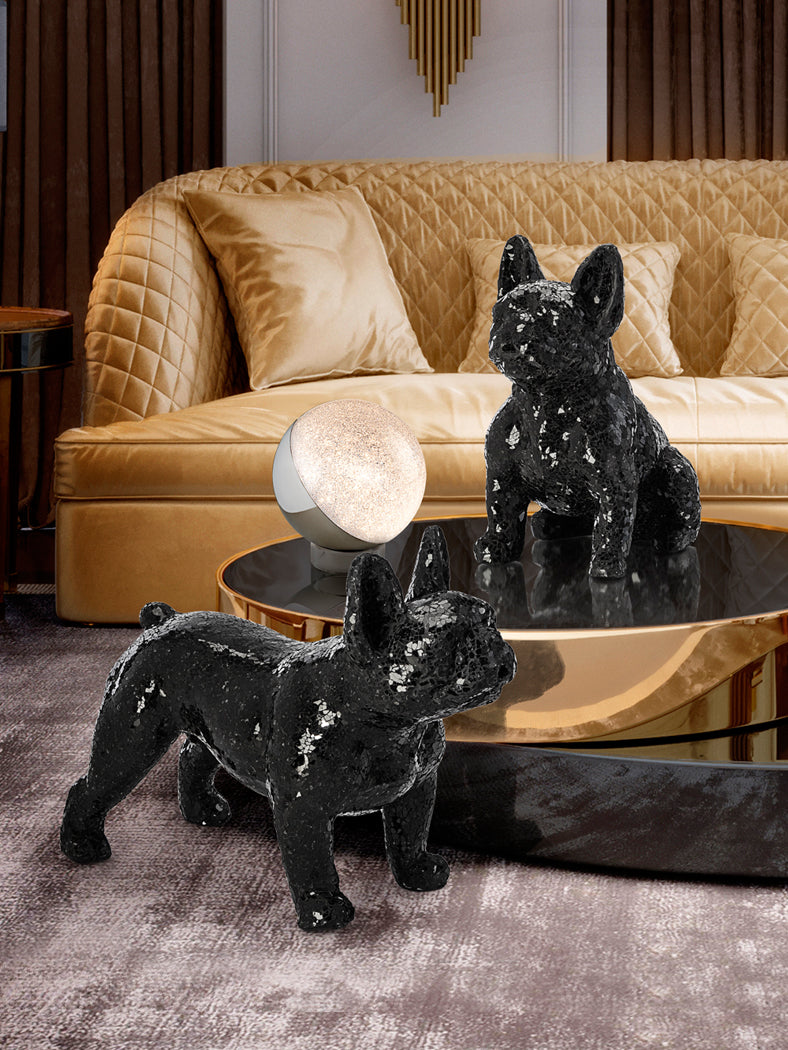 Broken Black Glass Bulldog Sitting