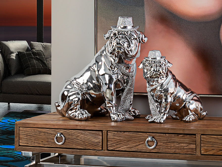 Chromed Sitting Bulldog with Hat