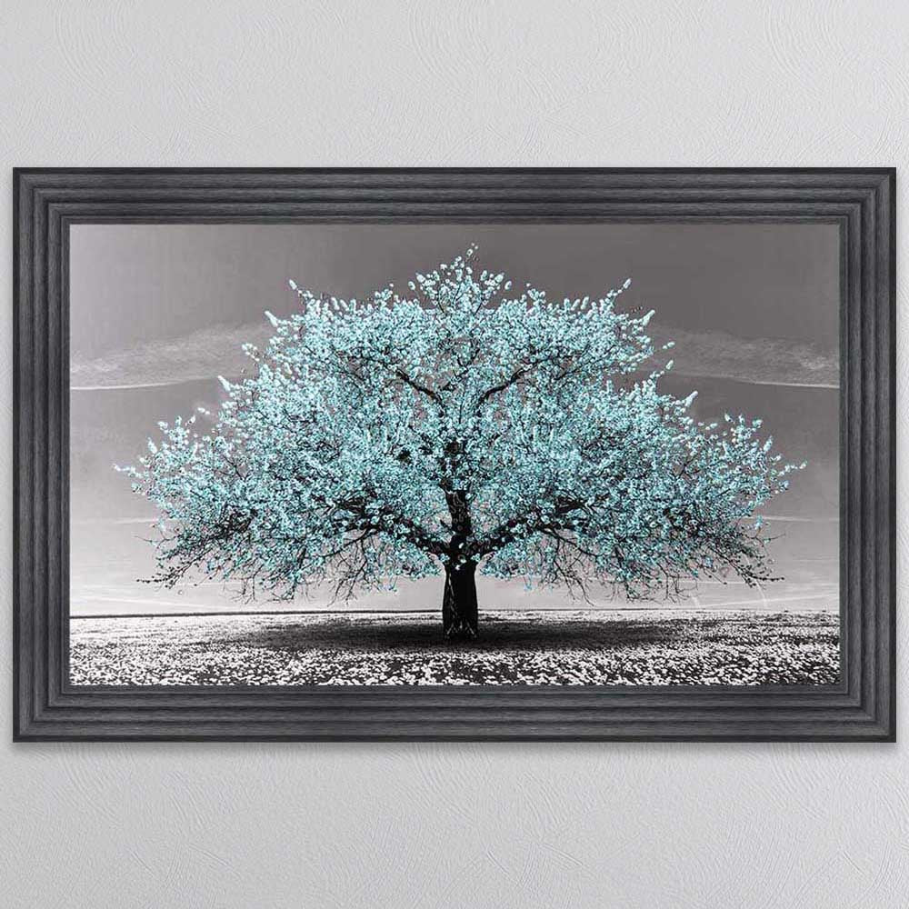 TEAL CHERRY TREE FRAMED WALL ART