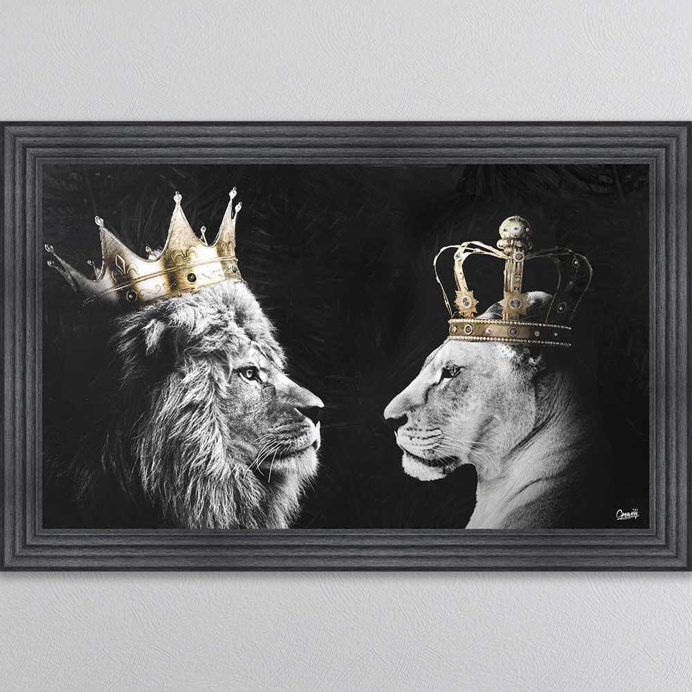 LION AND LIONESS KING AND QUEEN OF THE JUNGLE FRAMED WALL ART
