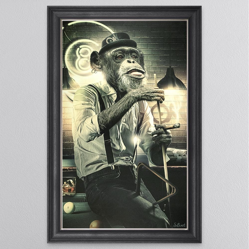 SNOOKER MONKEY FRAMED WALL ART