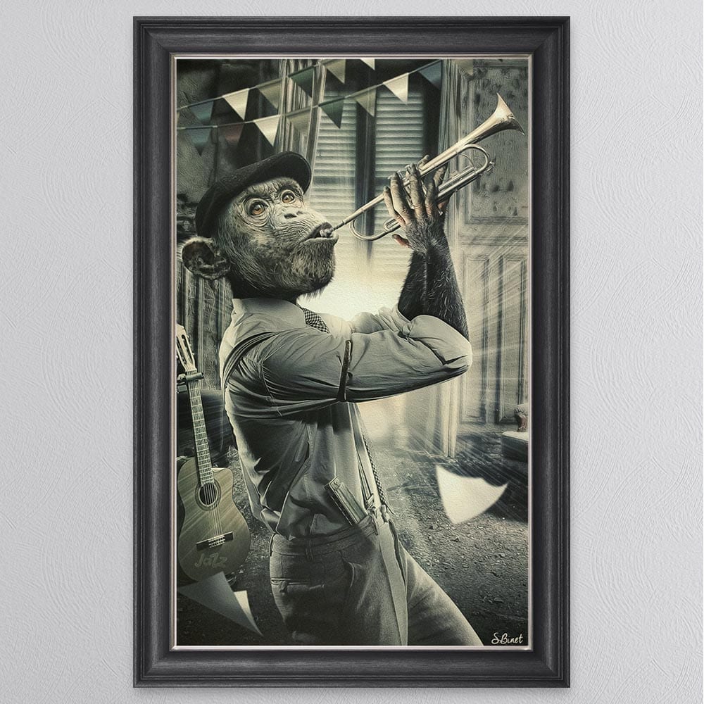 TRUMPET MONKEY FRAMED WALL ART