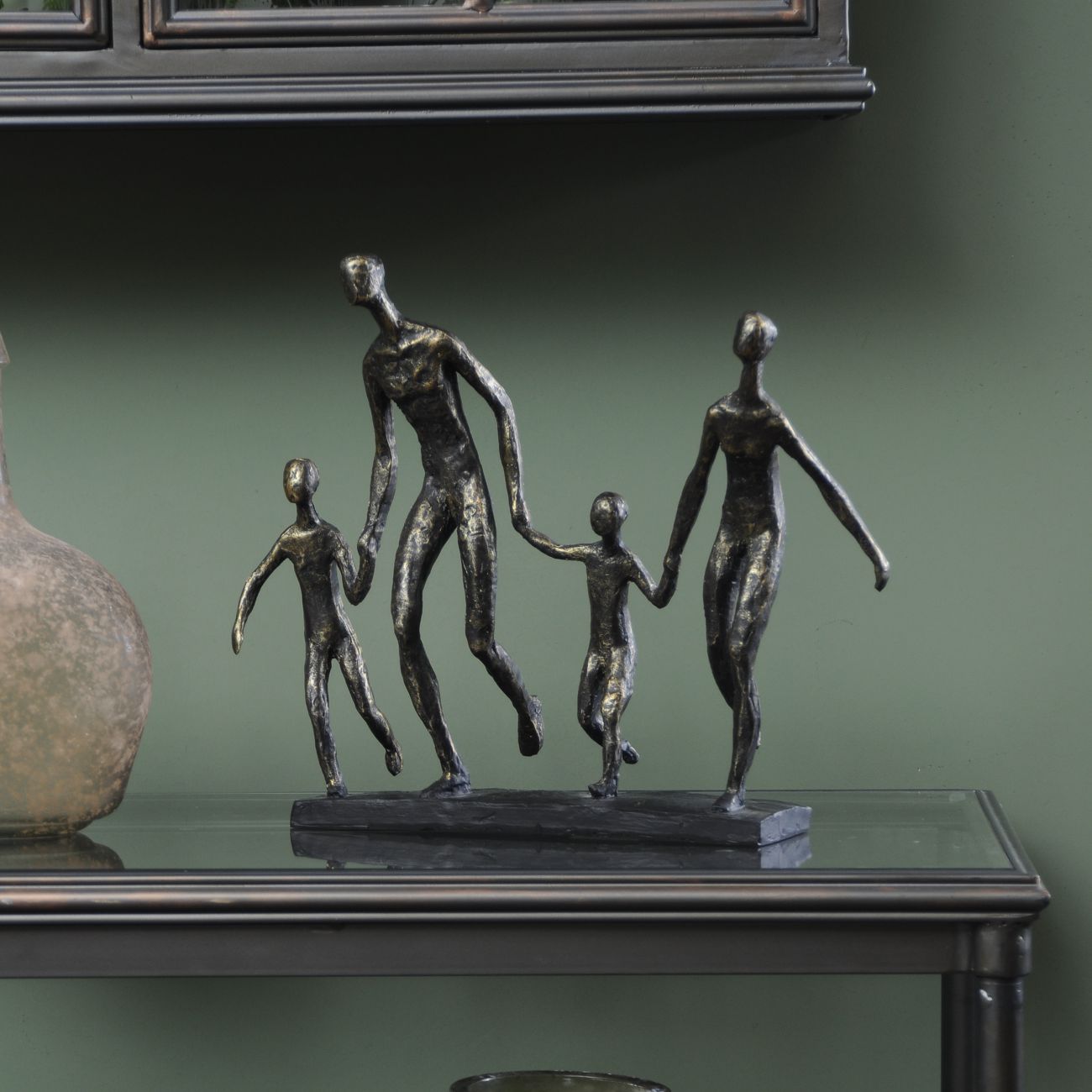 Antique Bronze Family Of Four Holding Hands Sculpture
