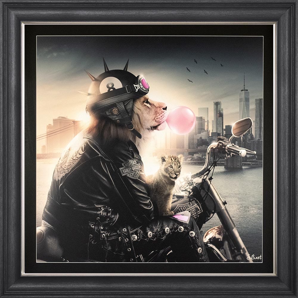 MOTORBIKE LION FRAMED WALL ART