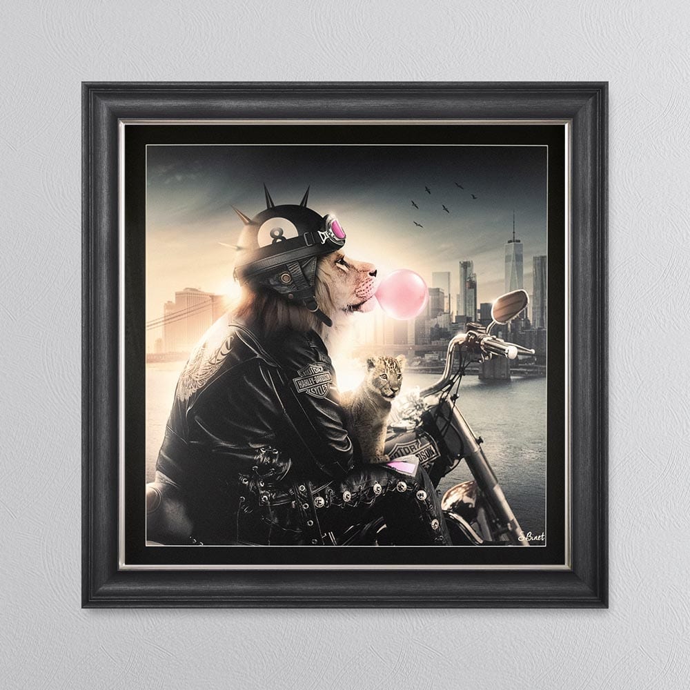 MOTORBIKE LION FRAMED WALL ART