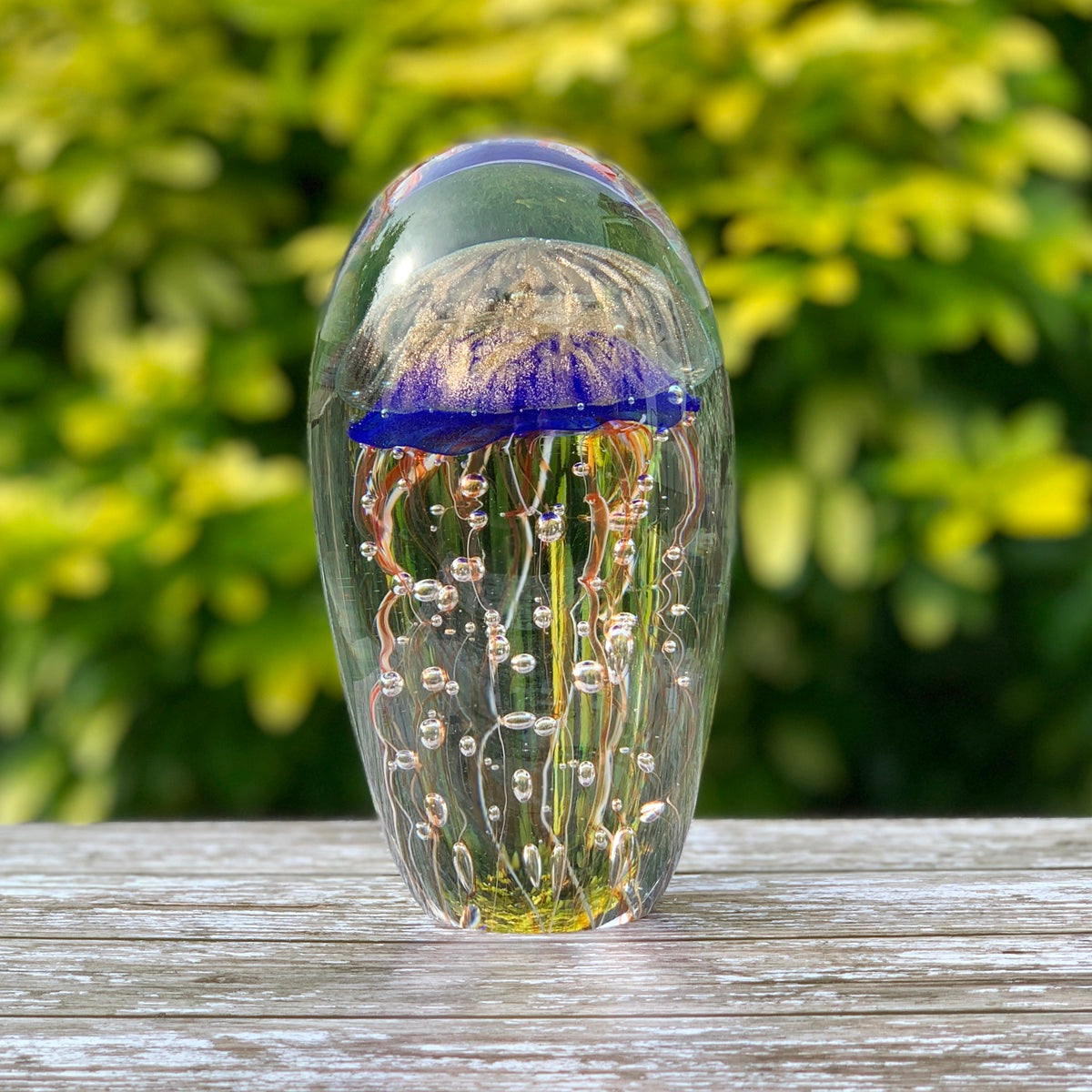 LARGE GOLD/BLUE JELLYFISH PAPERWEIGHT