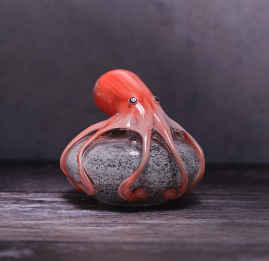 RED OCTOPUS GLASS PAPERWEIGHT