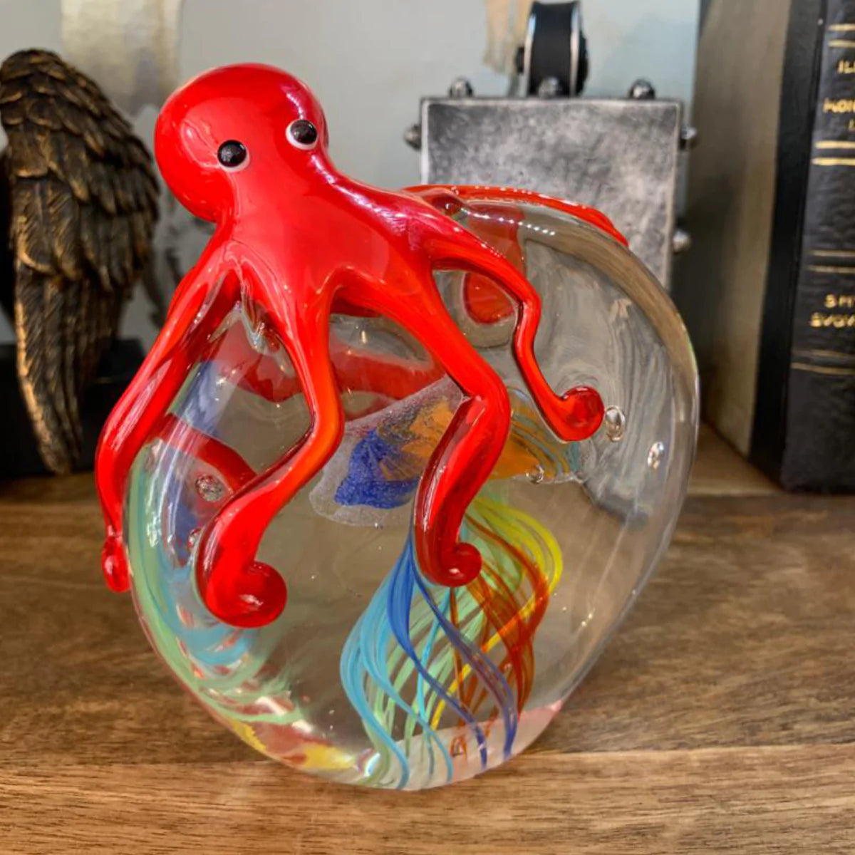 Red octopus and jellyfish paperweight