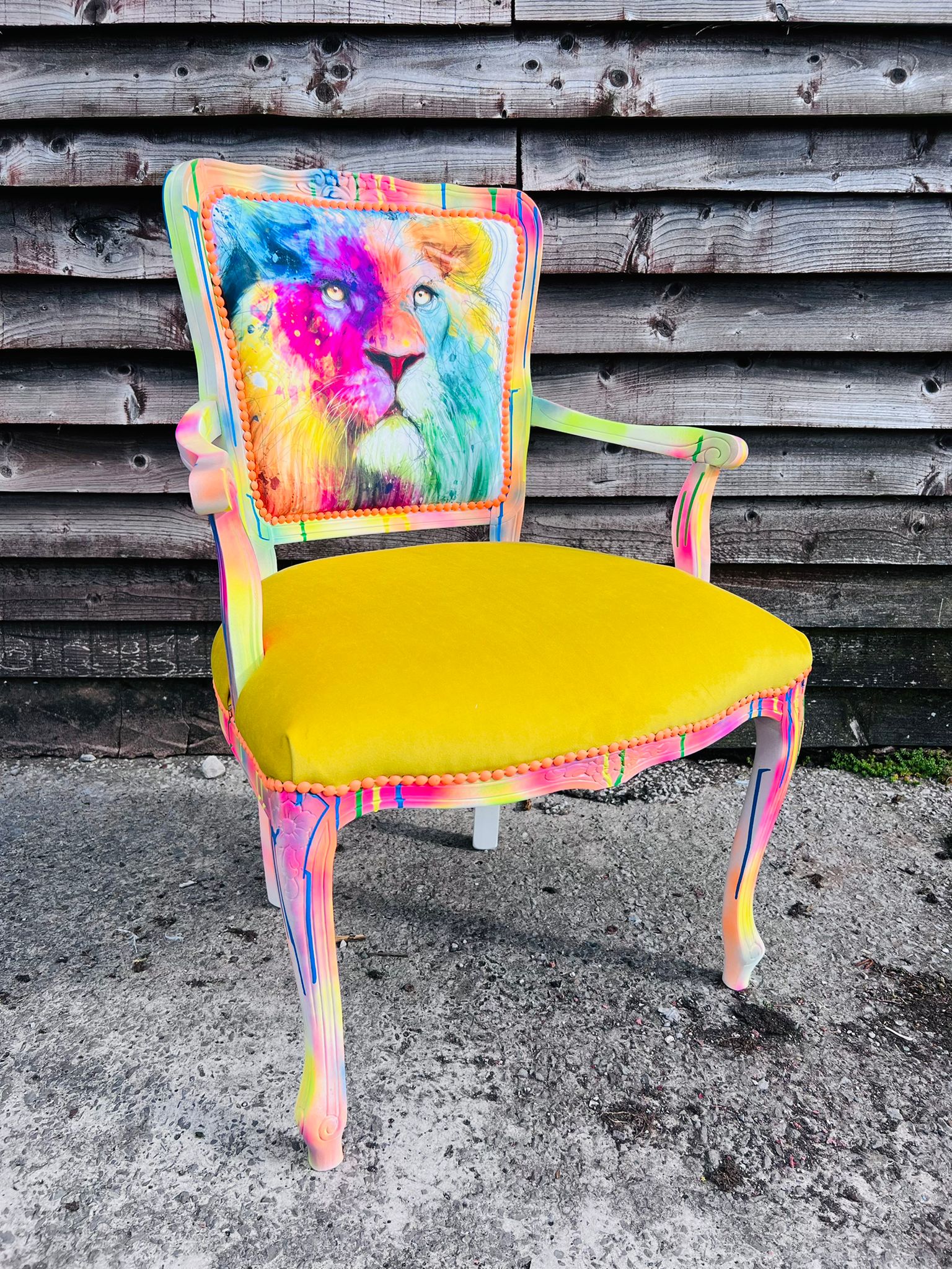 Yellow Lion Graffiti Chair with arms