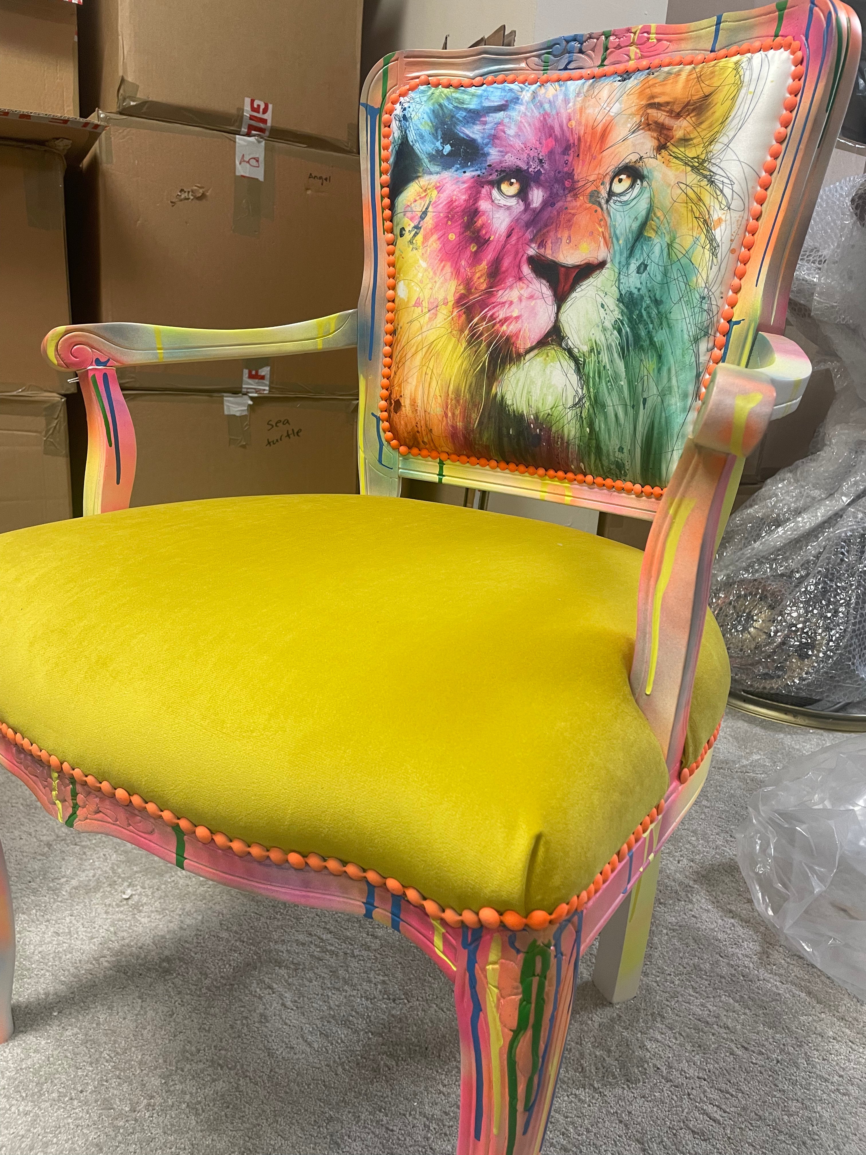 Yellow Lion Graffiti Chair with arms