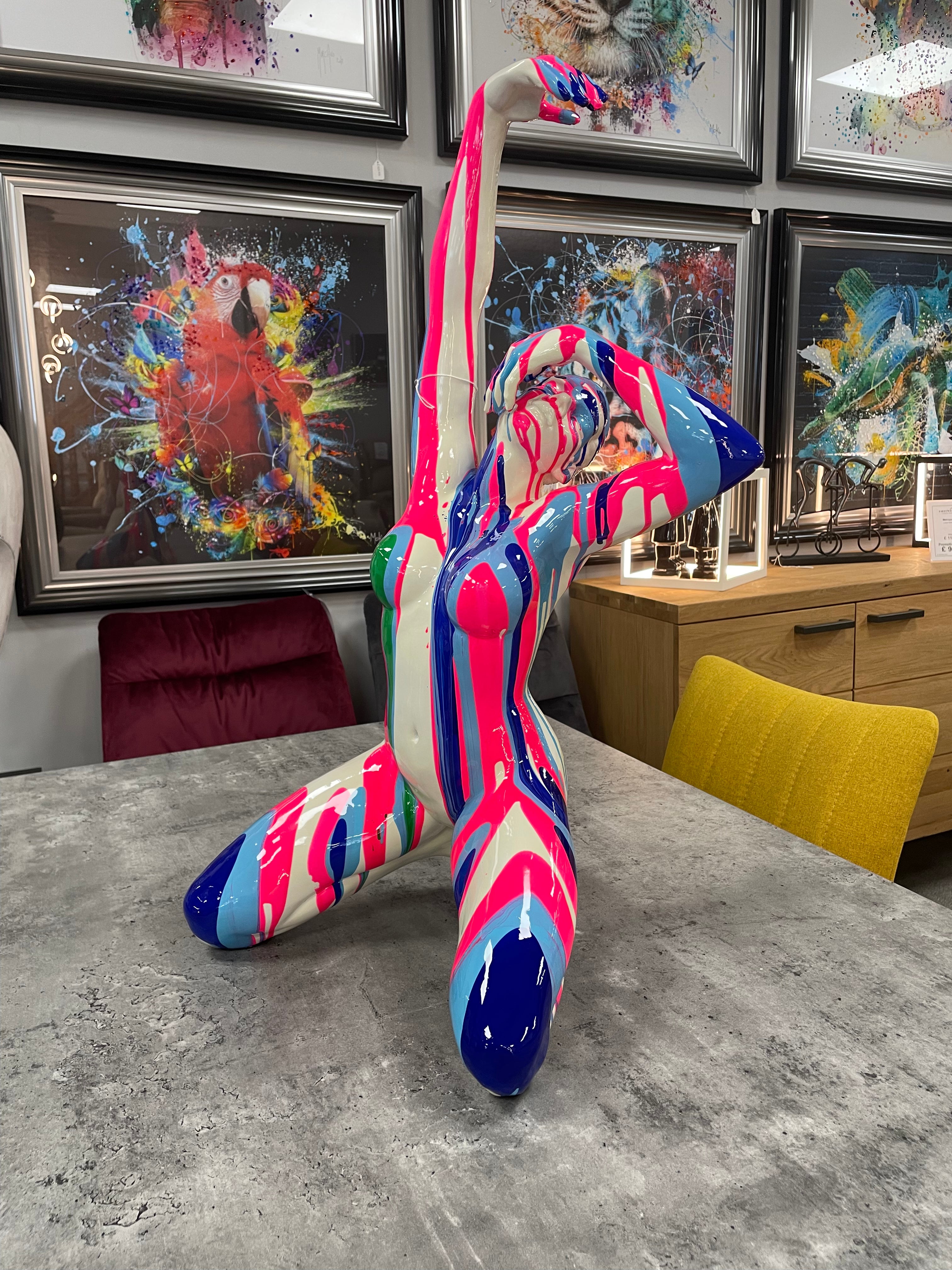 Pink and Blue Lady Sculpture - Raised Arm