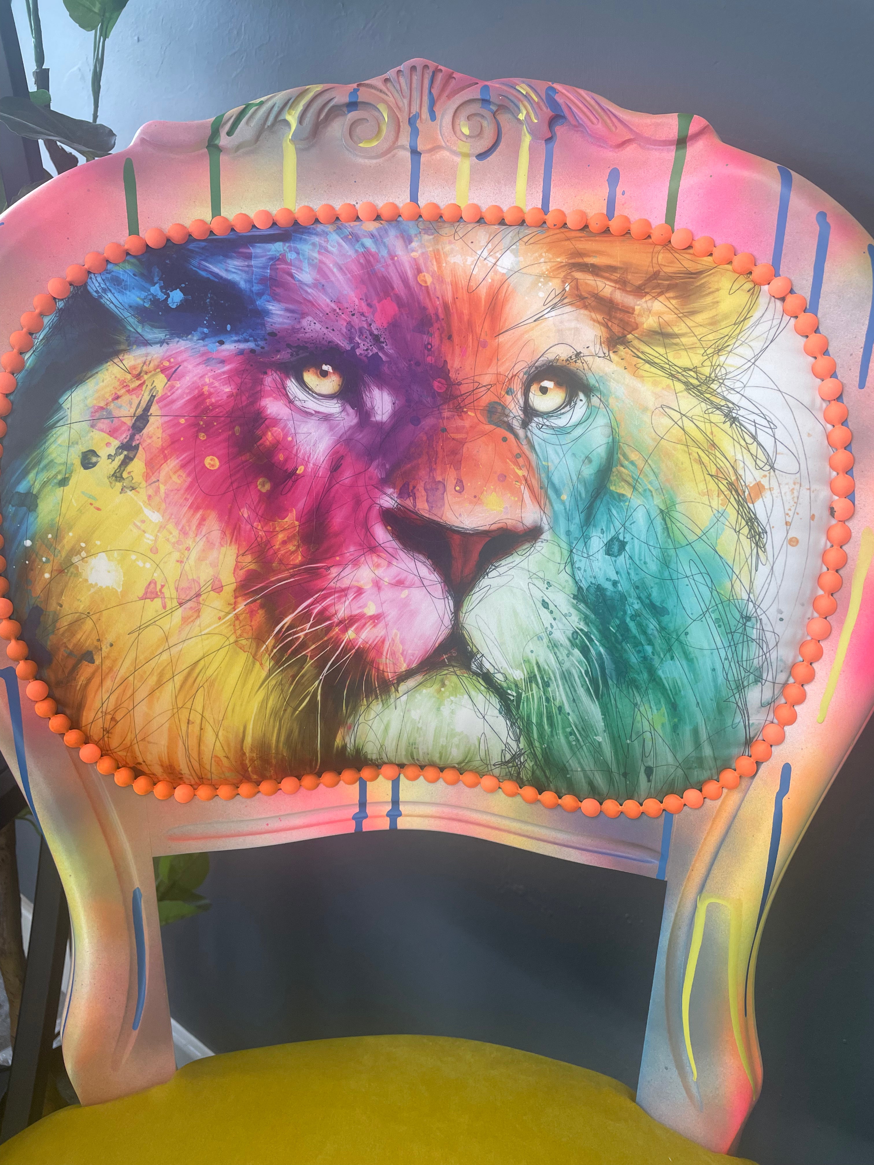 Yellow Lion Graffiti Chair