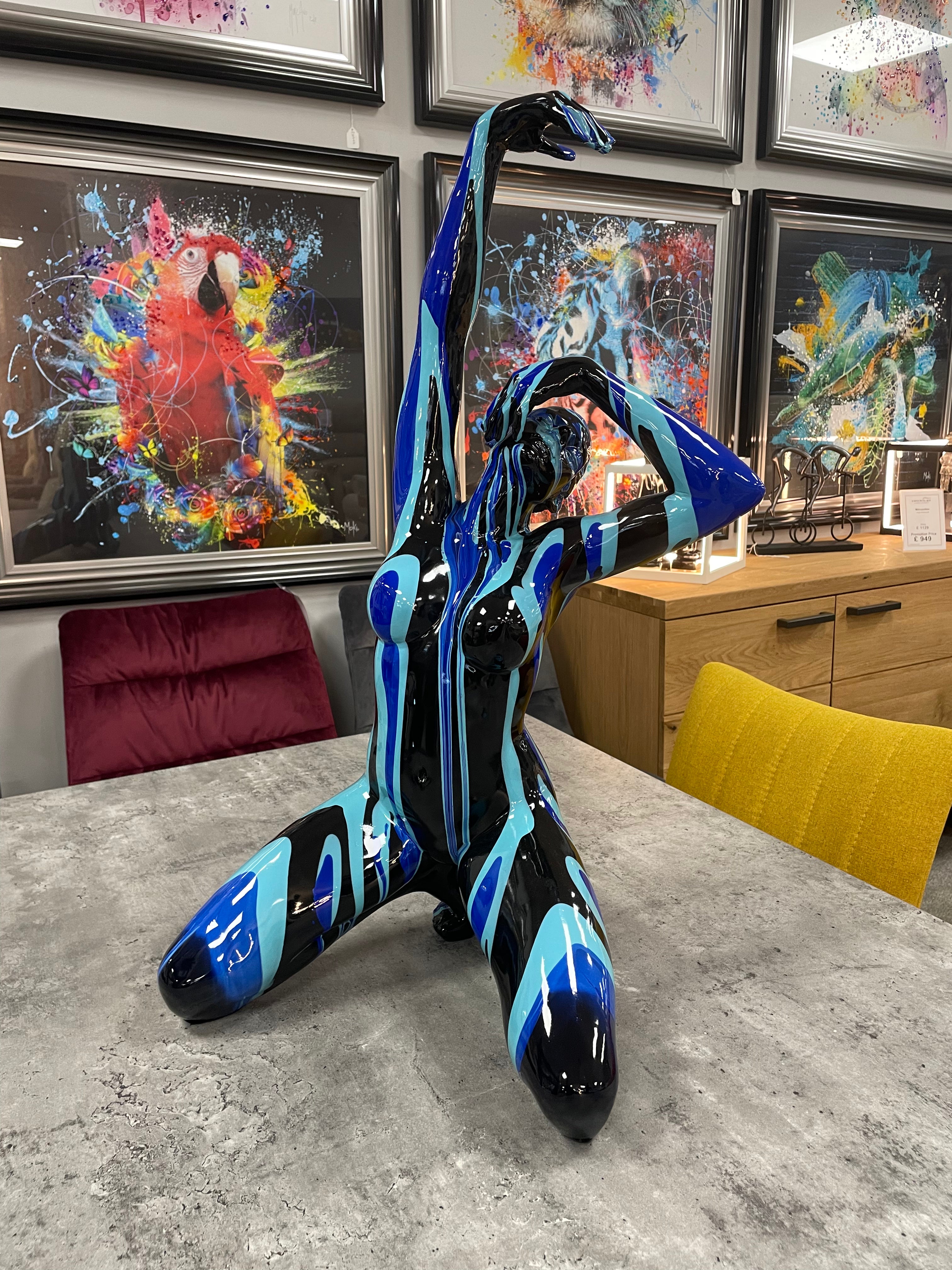 Black and Blue Lady Sculpture - Raised Arm