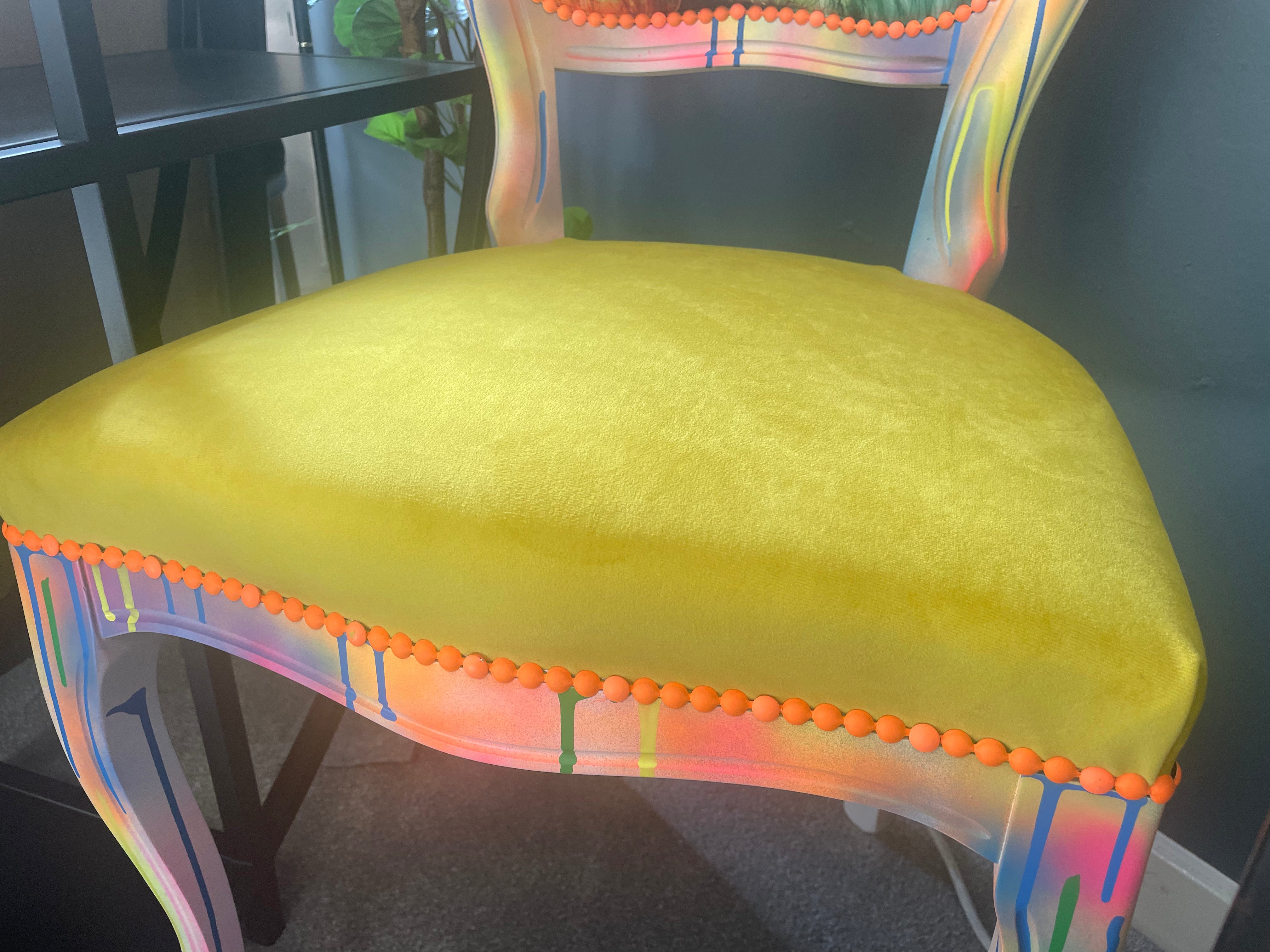Yellow Lion Graffiti Chair