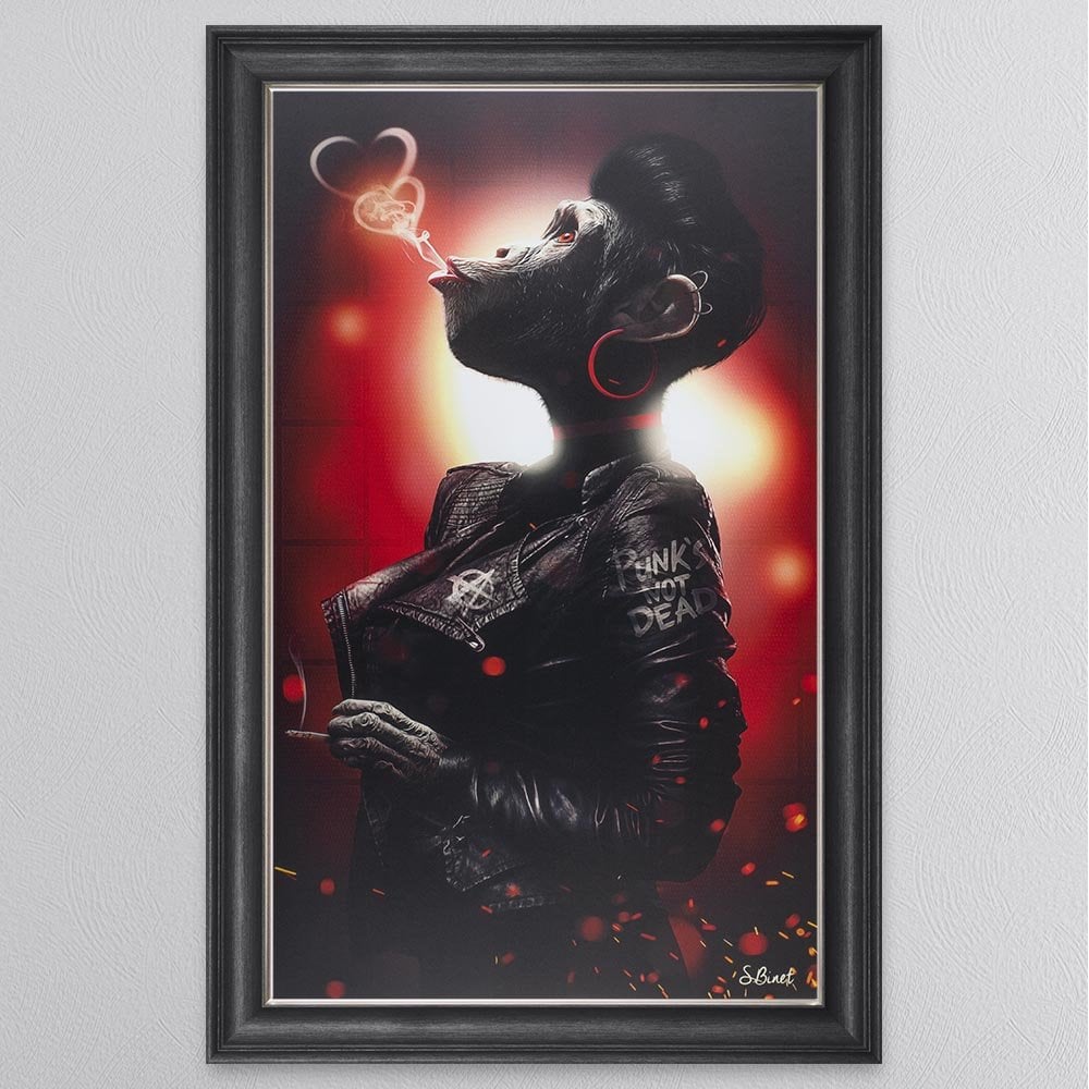 RED FEMALE PUNK MONKEY FRAMED WALL ART