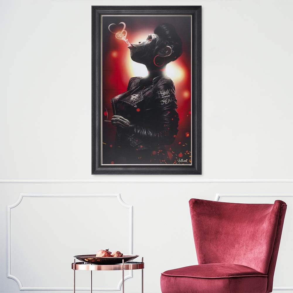 RED FEMALE PUNK MONKEY FRAMED WALL ART