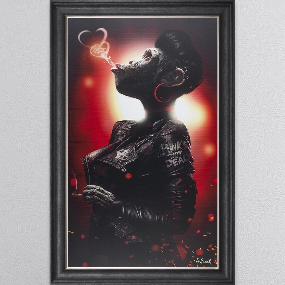 RED FEMALE PUNK MONKEY FRAMED WALL ART