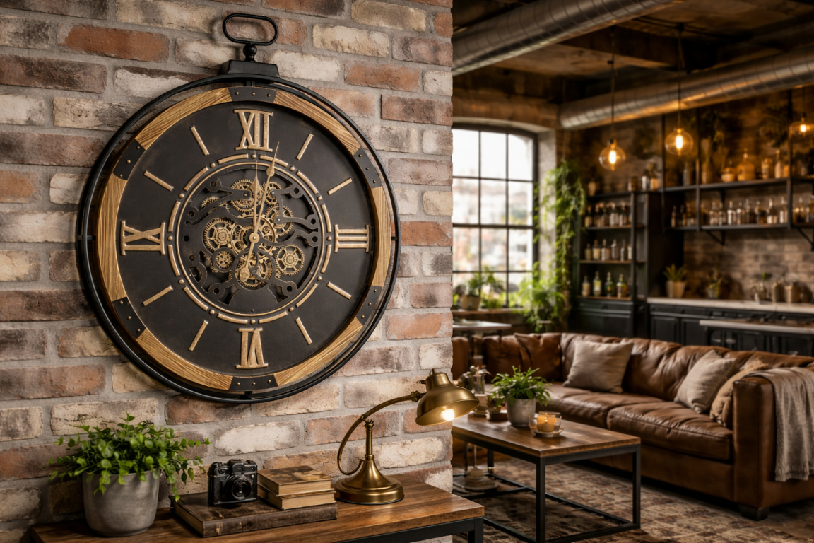Clock With Cogs metal and wood finish