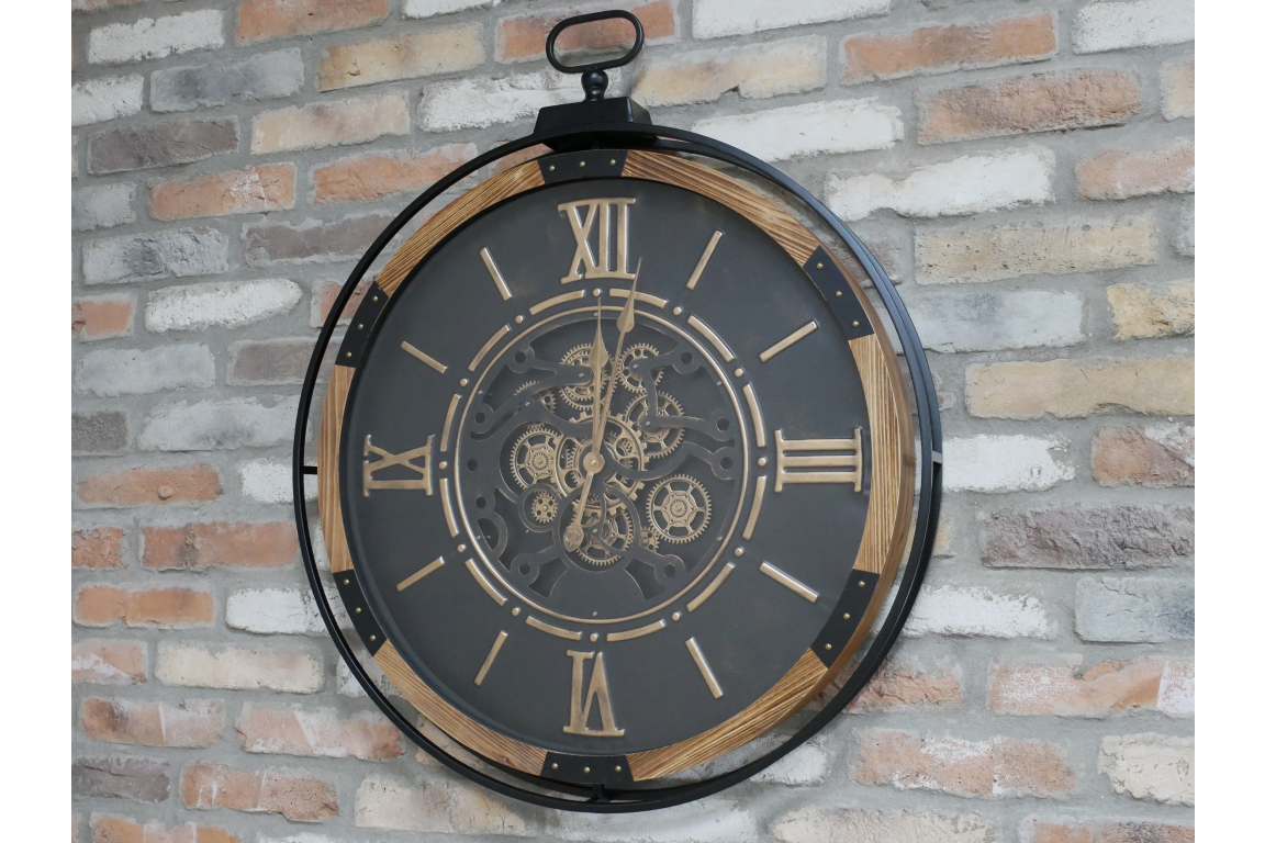 Clock With Cogs metal and wood finish