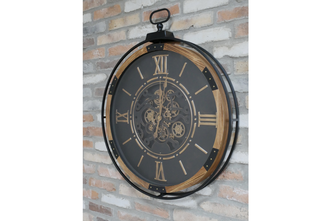 Clock With Cogs metal and wood finish