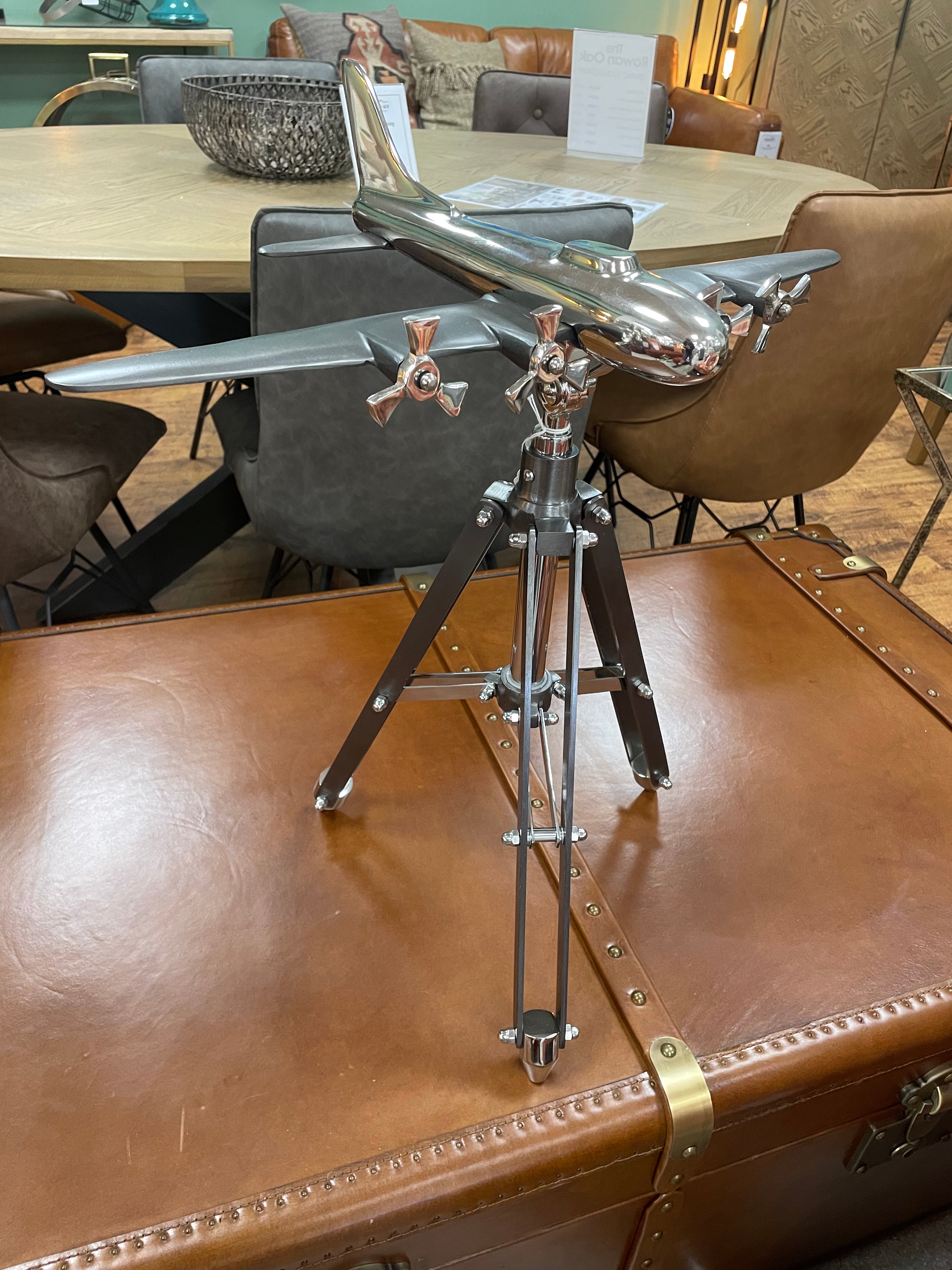 Stainless Steel Fighter Plane On Tripod Stand