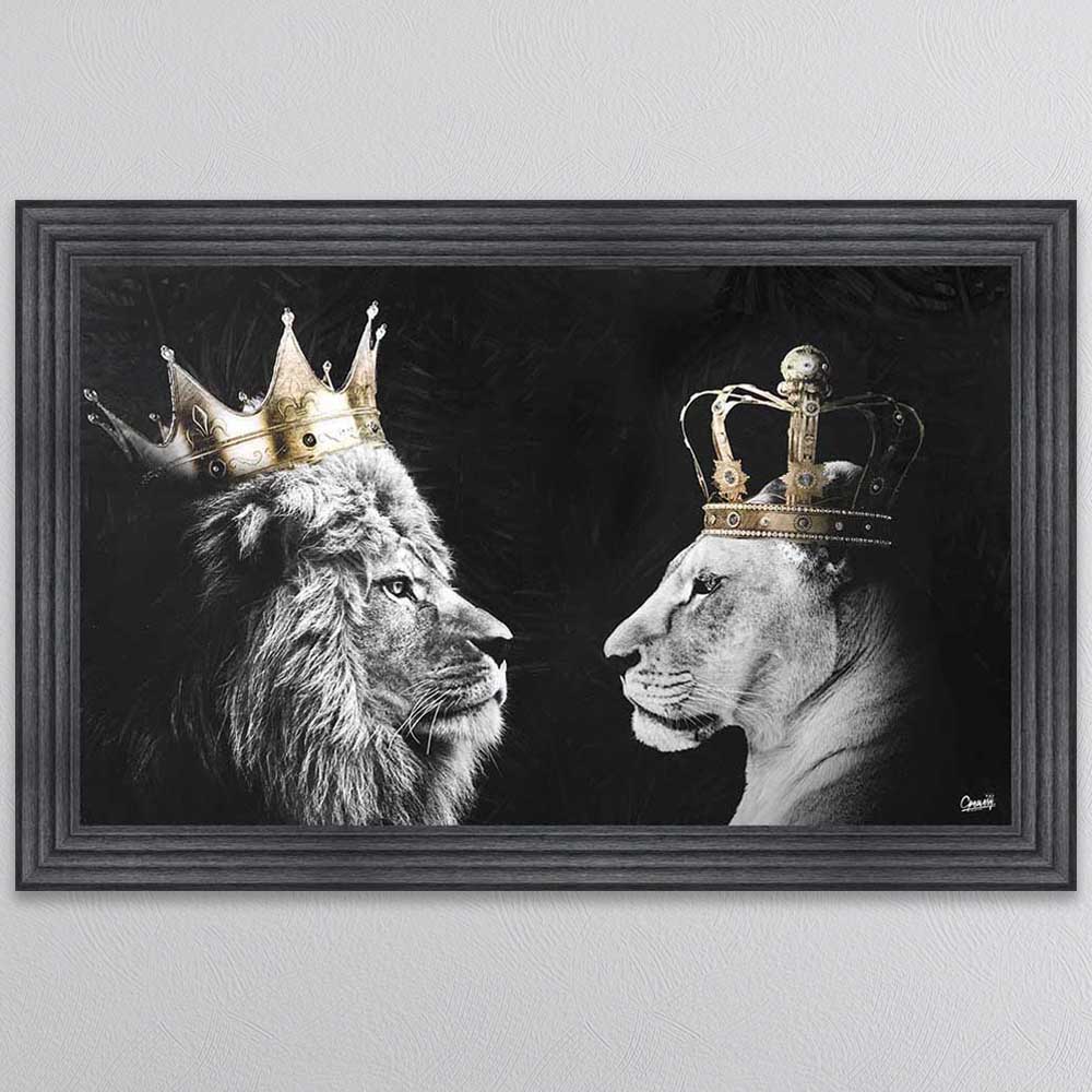 LION AND LIONESS KING AND QUEEN OF THE JUNGLE FRAMED WALL ART