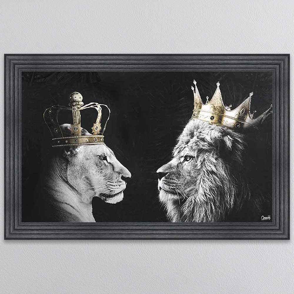 LIONESS AND LION KING AND QUEEN OF THE JUNGLE FRAMED WALL ART