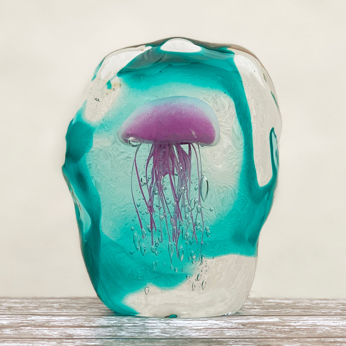 PINK/GREEN JELLYFISH IN ICE PAPERWEIGHT