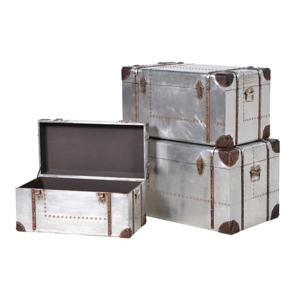 Set of 3 Silver Trunks with Straps