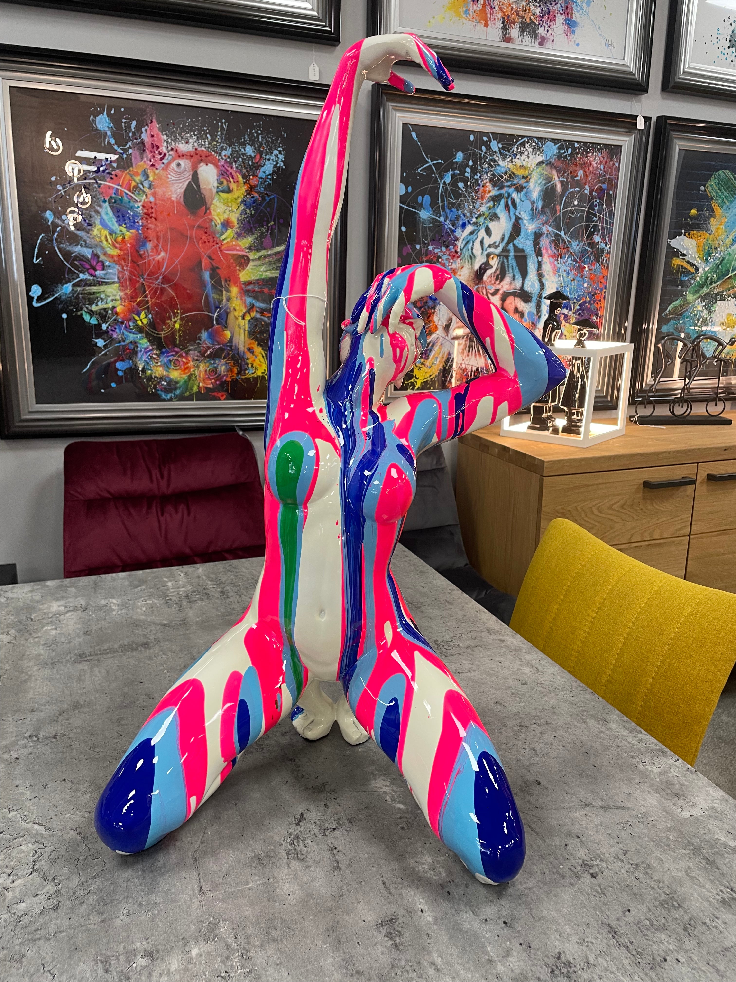 Pink and Blue Lady Sculpture - Raised Arm