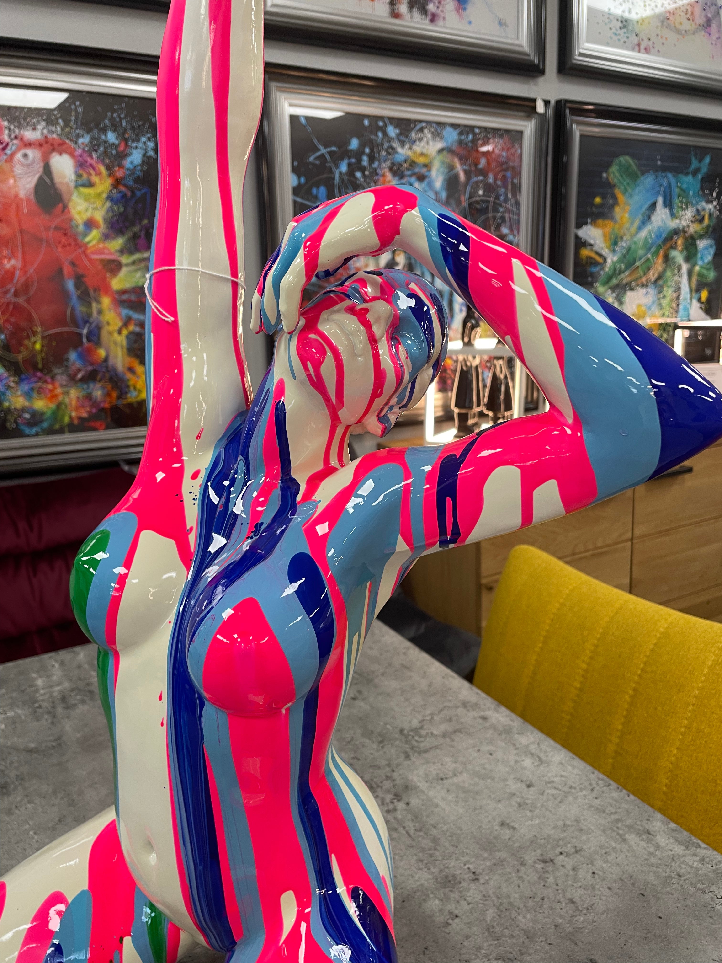 Pink and Blue Lady Sculpture - Raised Arm