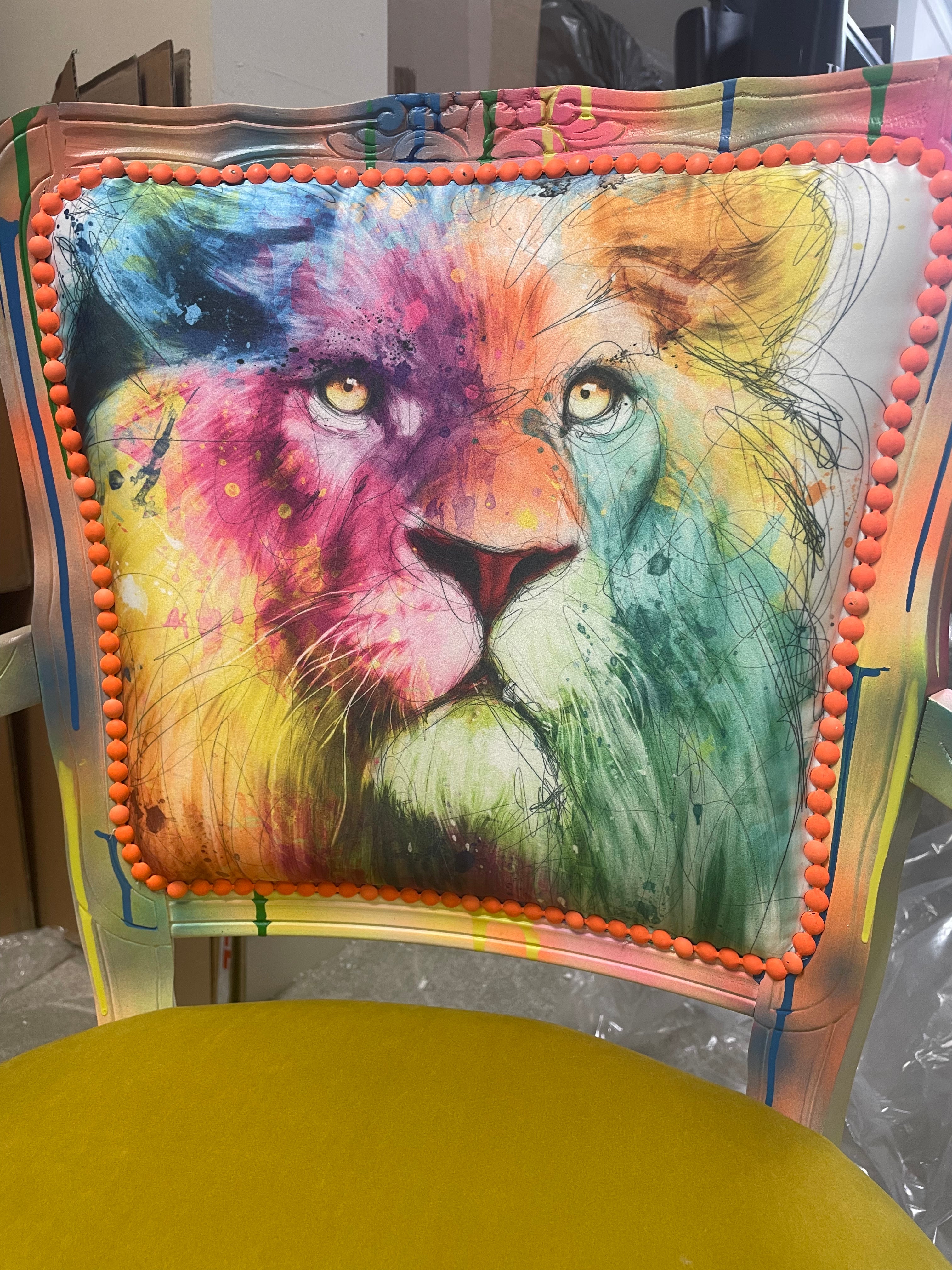 Yellow Lion Graffiti Chair with arms