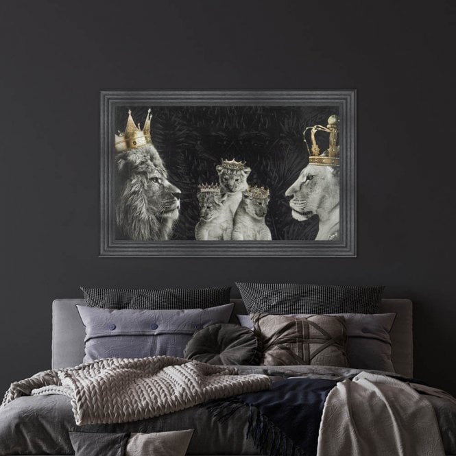 KING AND QUEEN OF THE JUNGLE WITH THREE CUBS FRAMED WALL ART